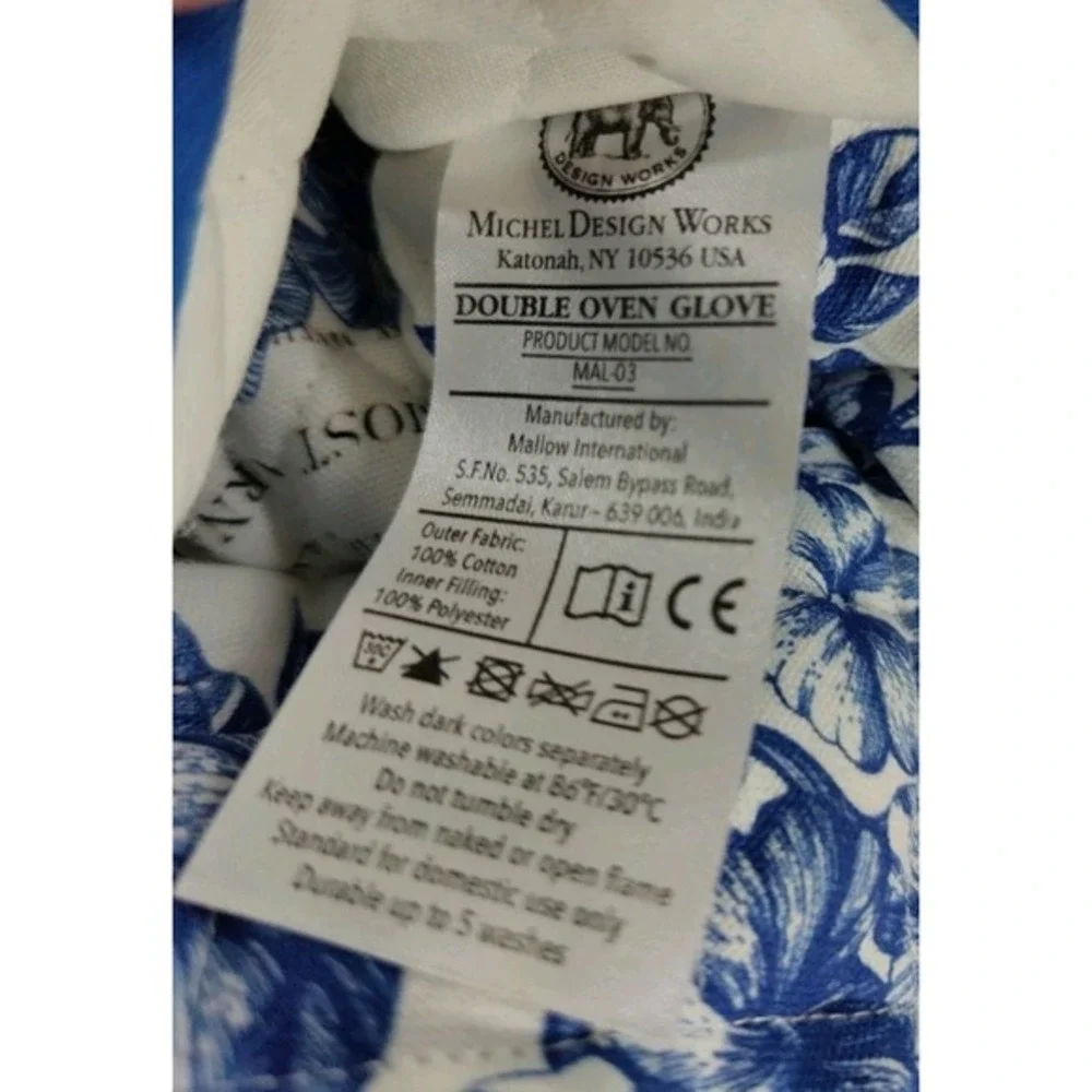 Michel Design Works Double Oven‎ Glove Mitts Blue Bird Flower Postal Euc